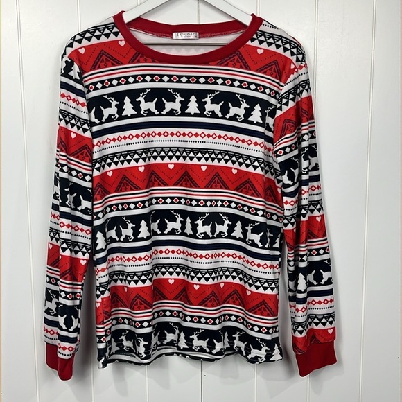 Ekouaer Womens Christmas Pajamas XL Red White Black Reindeer Trees Stripe Soft - Picture 3 of 16